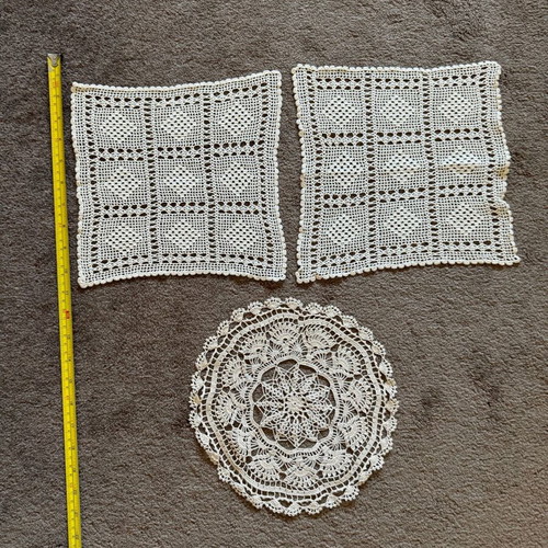 Set of 3 handmade embroidery and lace used