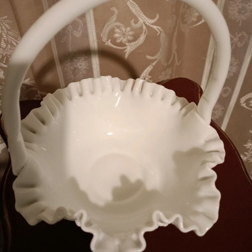 Opaline white large basket used decorative bowl