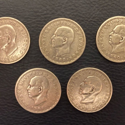 Set of 5 silver 20 drachma coins 1960 like new