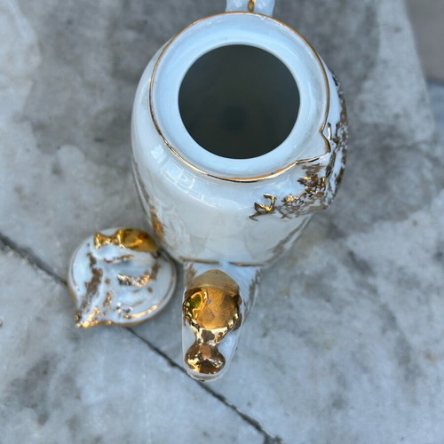 Collectible Japanese Porcelain Coffee Pot used with dragons and traditional scene