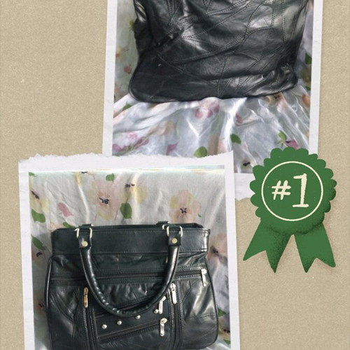 Ergonomic women's leather bag used, black, patchwork design