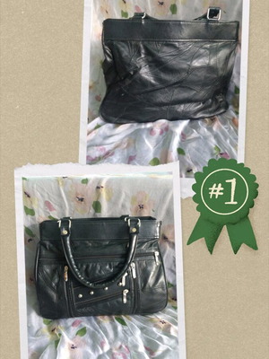 Ergonomic women's leather bag used, black, patchwork design
