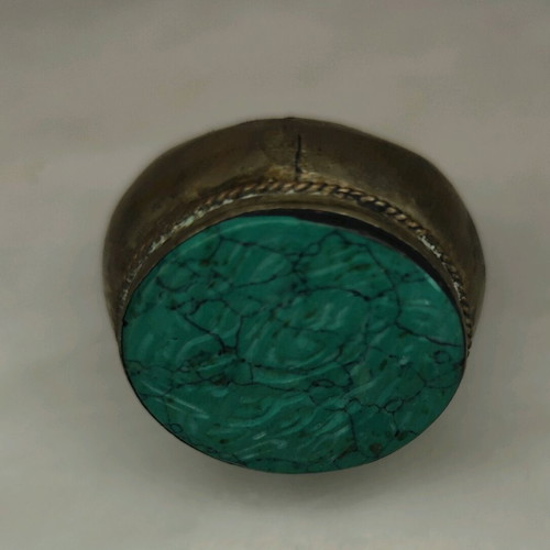 Turquoise tribal ring used, silver base