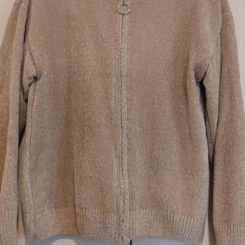 Beige chenille cardigan with hood like new, size M