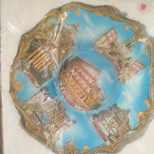Decorative souvenir plate from Rome with embossed landmarks, new