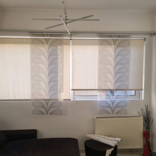 Complete roller curtain rod system like new with double panels