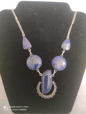 Silver Necklace with Lapis Lazuli Stones new, 43 cm chain