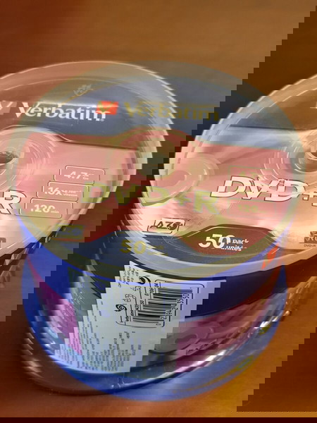 Συσκευασία 50 άγραφων εγγράψιμων DVD+R VERBATIM 4,7GB, 16x, 120min