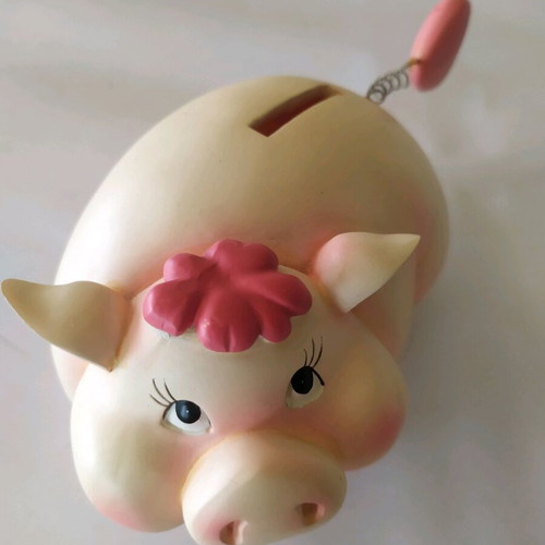Piggy bank salmon pink with Love you inscription