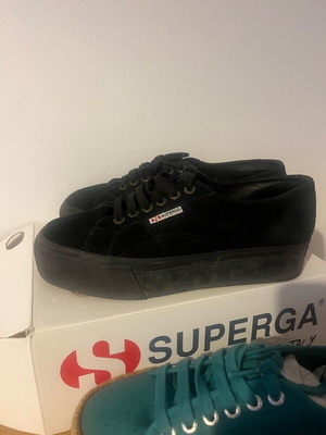 Superga black suede platform sneakers size 39 with green straw insole gift