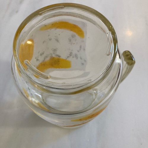 Large vintage glass jar decorated with yellow fruit and black bubbles like new