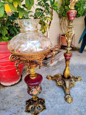 Vintage gold carved figure lamps - pair