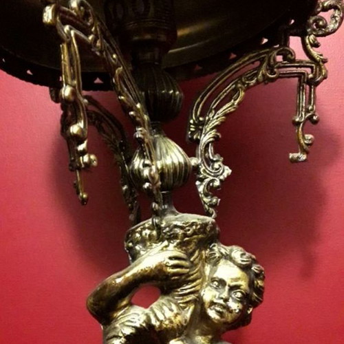 Bronze lamps and chandeliers with angels used, set of 4 pieces