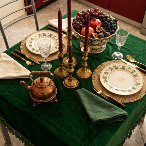 Vintage velvet tablecloth 1.60×1.60 with fringes like new