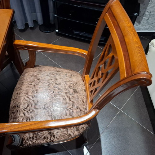 Buffet with mirror, display cabinet and dining table with 6 chairs, cherry wood satin finish, like new