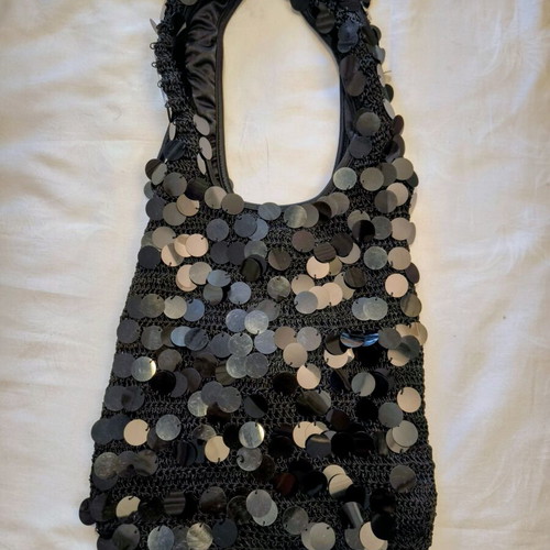 Black crochet shoulder bag with sequins, new by A.L.E.