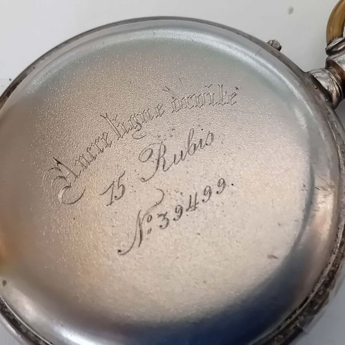 Men's pocket watch with open face, silver, used, circa 1900
