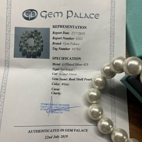 Gem Palace necklace with white shell pearls 16mm like new