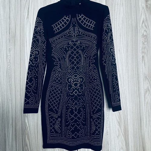 Mini black evening dress new with silver rhinestones