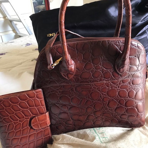 Furla set with classic croc-effect leather bag and matching wallet