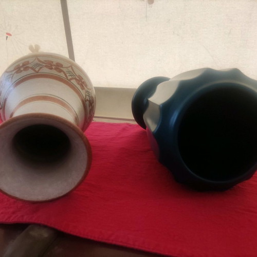 Large decorative vases like new, green and beige brown