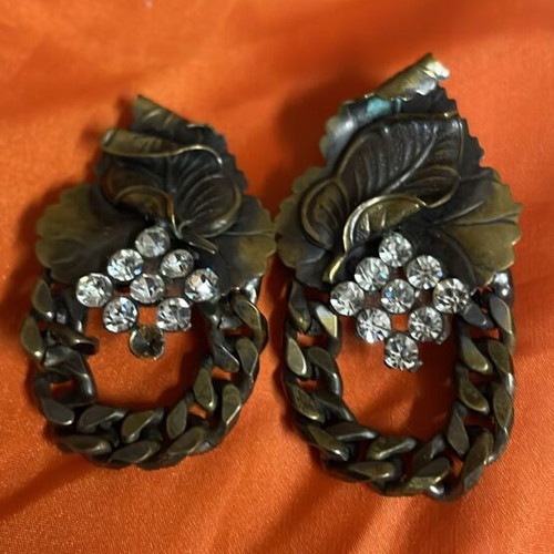 Handmade bronze earrings new with brilliant stones, retro style