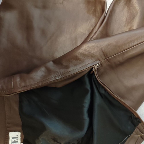 Lapel leather pants, brown, sheepskin
