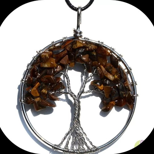 Tree of Life pendant with natural Tiger's Eye crystal new