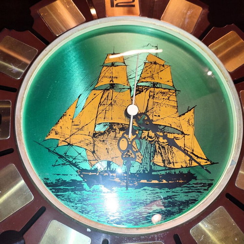 Collectible wall clock used 1960 sailing metal 30cm