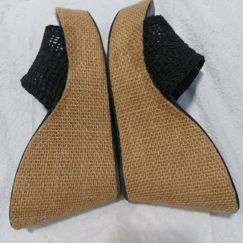 Platform sandals with knitted band black, comfortable, size 40