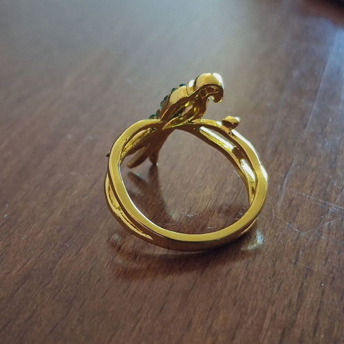 Ring with zircon bird new, gold color, metal with rhodium plating