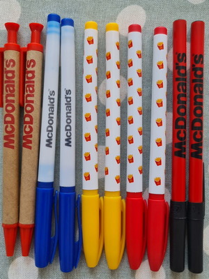 McDonalds pens set of 10 with bonus breakfast menu pen