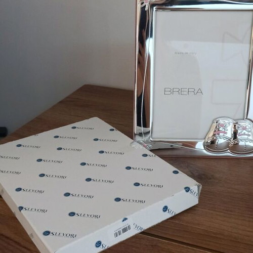 Brera silver baby photo frame new with booties