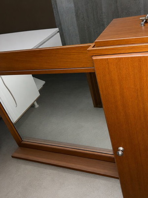 Wooden bathroom furniture with mirror and cabinet