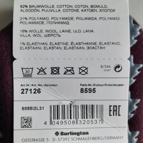 Burlington women's anti-slip socks new, size 36-41, jacquard burgundy-purple