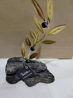 Decorative handmade olive branch from bronze with ceramic base new