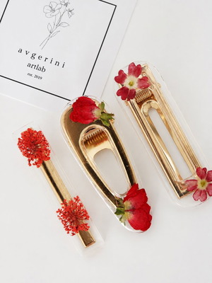 Handmade hair clip set with dried flowers, new