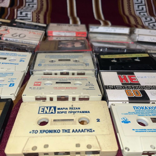 Collection of 32 used cassette tapes Greek laiko, children's stories, TDK/Agfa