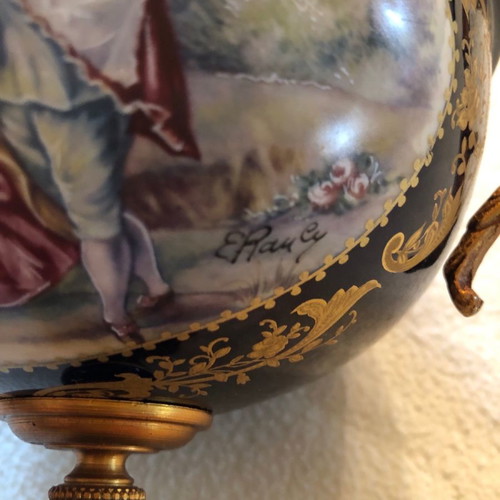 Sevres vintage bowl used, 20th century blue cobalt porcelain