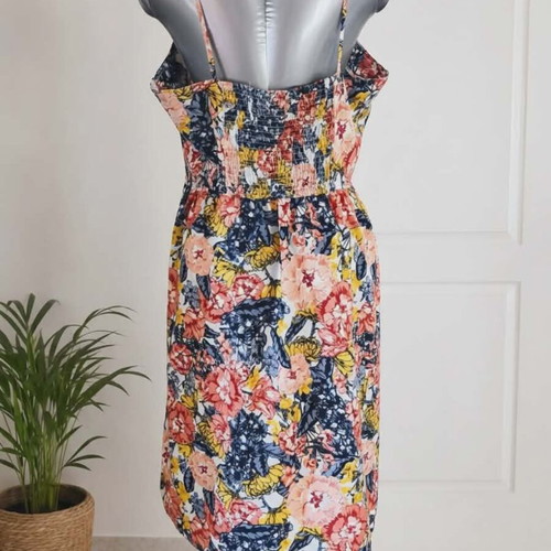 Floral cotton-linen dress L-XL like new, multicolor