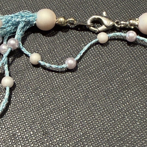 Multi-strand light blue and pearl-beaded necklace, 47cm