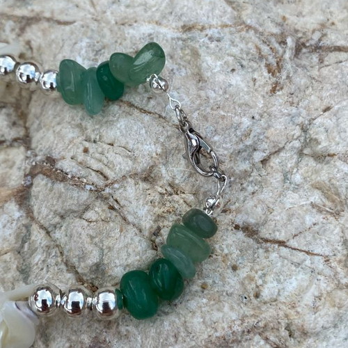 Boho Mermaidcore Necklace with Green Aventurine Chips and Moonstone Bead