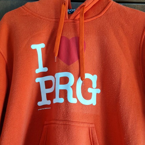 I Love Prague sweatshirt, medium, orange and white