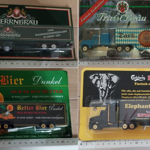 H0 Scale Beer Advertising Trucks, pack of 4, new