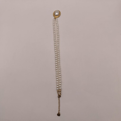 Stainless Steel Necklace with Pearls and Oval Pendant