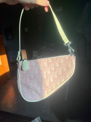 Dior vintage saddle shoulder bag, white and pink
