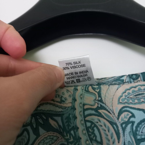 Summer silk dress like new, petrol-green-beige pattern, sizes M-L