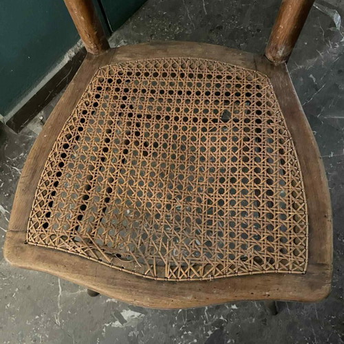Set of 3 used vintage wooden chairs with cane seats needing repair