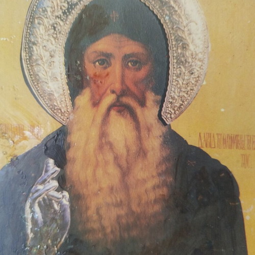 Wooden Icon of Saint David of Evia used, 17.5x26cm