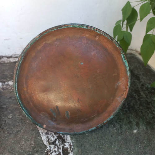 Copper jug and plate set used, old